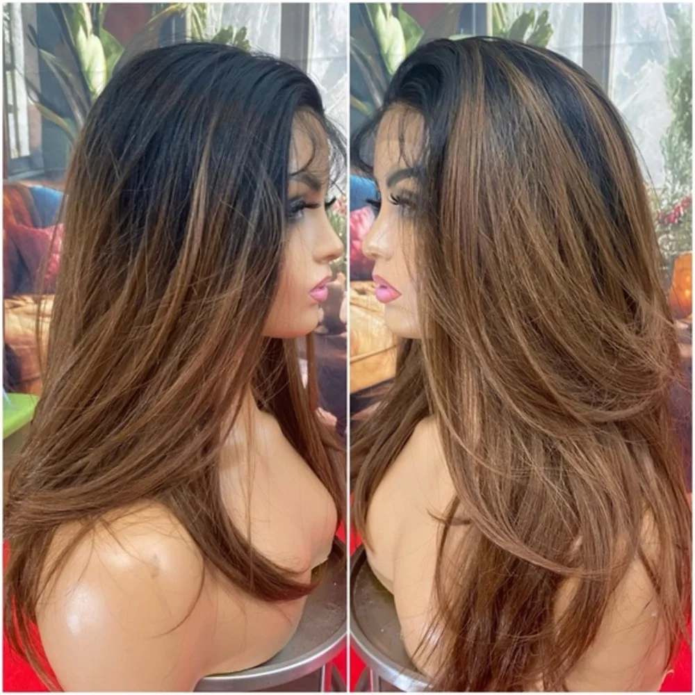 Black brunette, free part full lace front wig